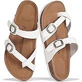 Project Cloud 100% Genuine Leather Womens Sandals -Lightweight Womens Slides Memory Foam Insole & Cork Footbed Sandals Women - Non-Slip Beach Essentials Summer Sandals for Women 2026 (Lian)