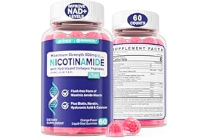 NEVISS Nicotinamide 500mg Gummies, Niacinamide Supplement with Collagen Peptides, (Flush Free Niacin) Vitamin B3 Niacinamide for Anti-Aging, NAD+ Levels, Longevity, Focus & Brain, Sugar Free, 60Cts