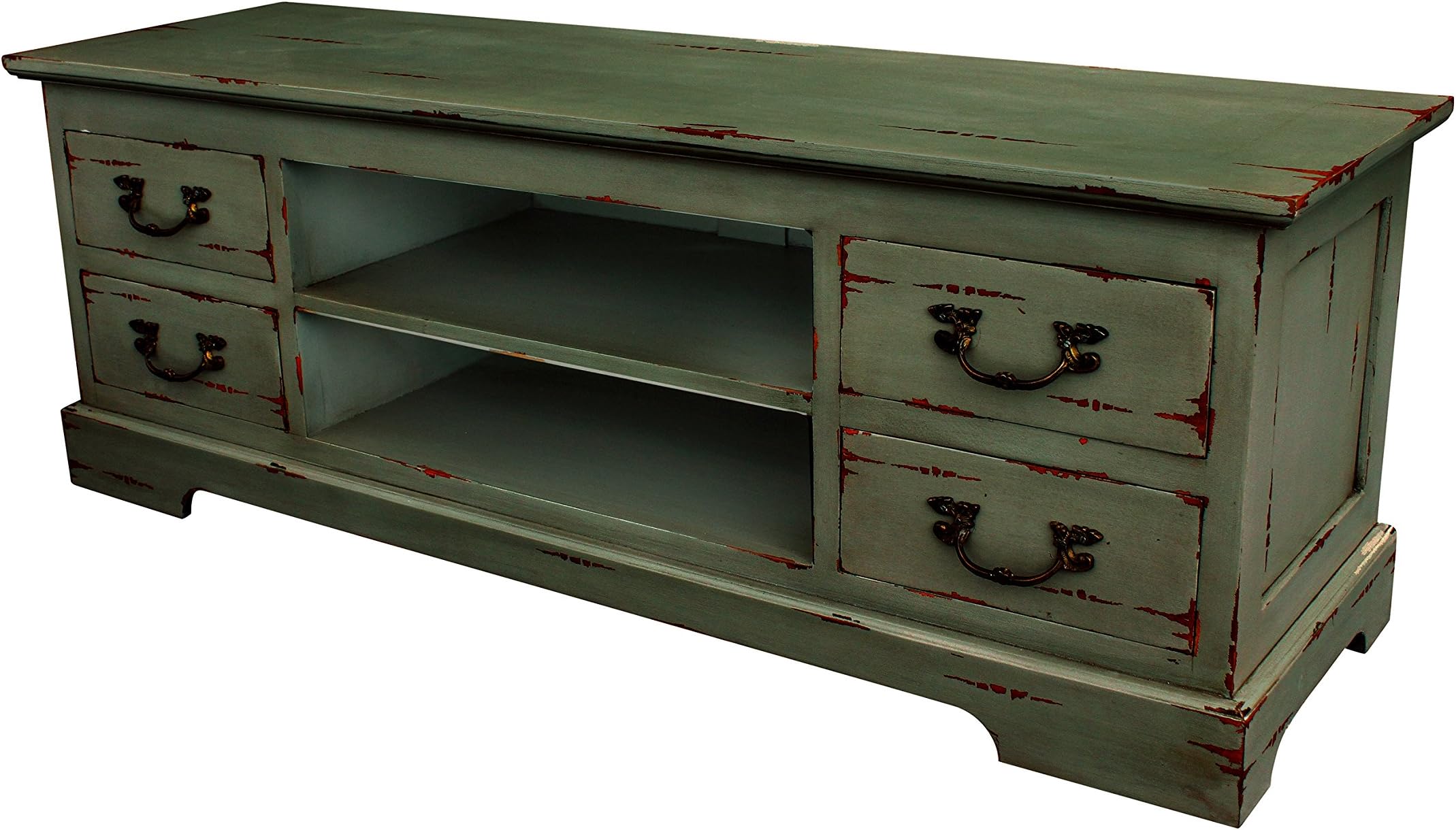 NES Furniture Madison TV Stand Fine Handcrafted Solid Mahogany Wood, 55 inches, Antique Gray