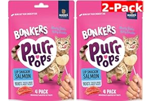 Bonkers Purrpops, Freeze Dried Salmon Flavored Lollipop Cat Treats, Cat Treats, Treats for Training, for All Breeds and Ages, Food Topper (8 Pieces) 2-Pack