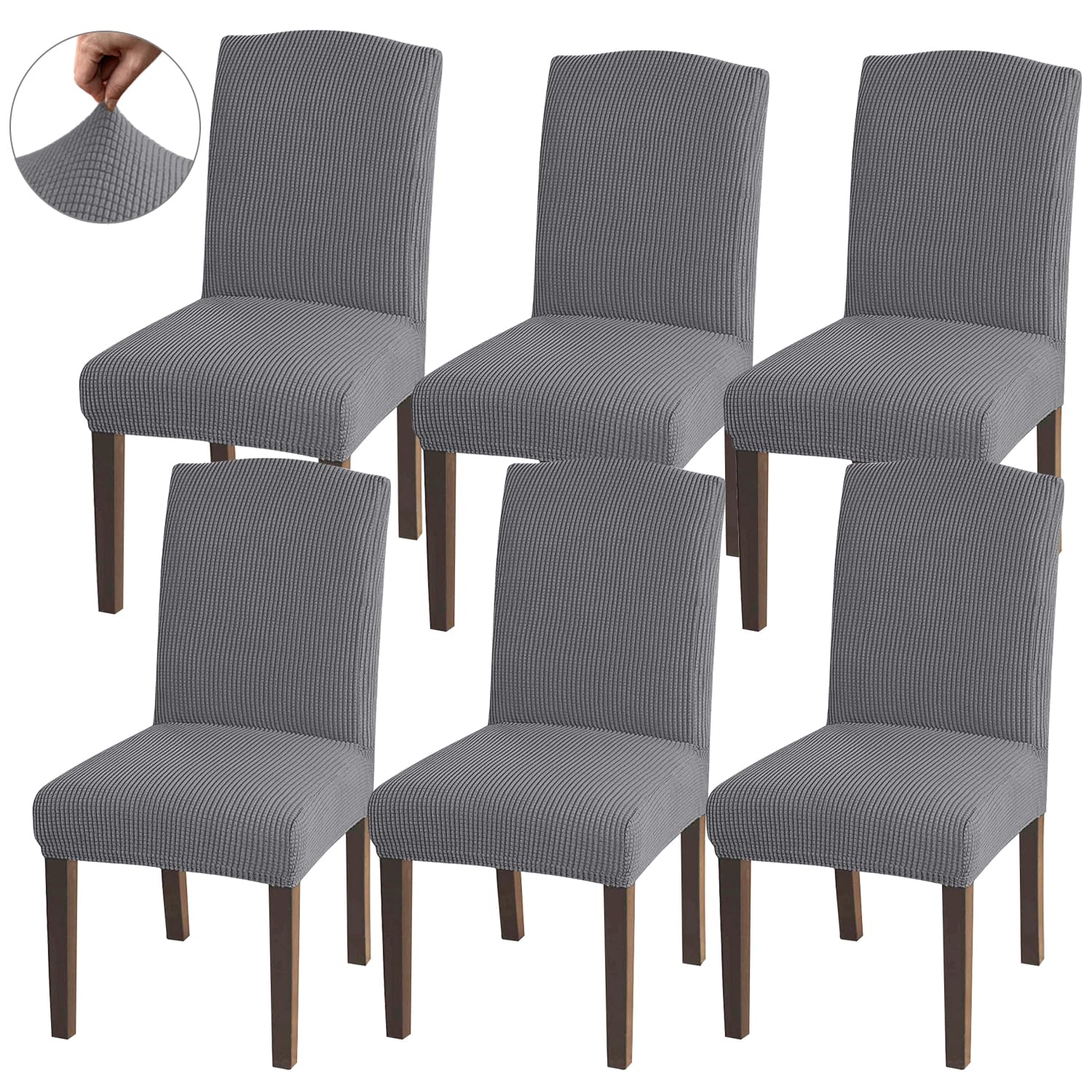 Granbest High Stretch Dining Chair Slipcovers, Universal Fit Jacquard Parson Dining Chair Covers, Removable Chair Protectors for Dining Room, Kitchen, Restaurant and Hotel (Set of 6, Light Grey)