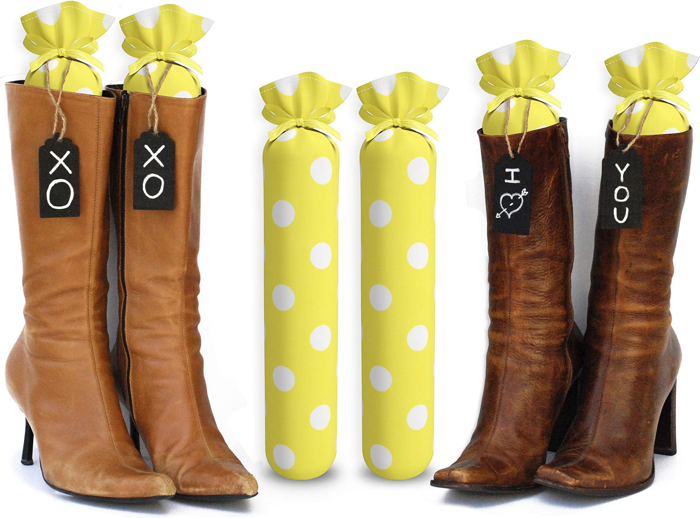 My Boot Trees, Boot Shaper Stands for Closet Organization. Many Patterns to Choose from. 1 Pair. (Yellow with White Polka Dots)
