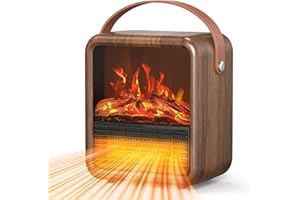 Riseon Small Portable Space Heater for Indoor use with Realistic 3D Flame, Mini Electric Fireplace Heater with Thermostat, 1500W/750W PTC Ceramic Heating, Tip-Over Safety Switch, Walnut