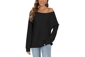 Womens Off The Shoulder Tops Long Sleeve Pullover Sweatshirt Sweater Causal Loose Blouse Tunic Shirt