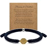LAMIBEE Adjustable Braided Faith Bracelet, Saint Benedict Cross Charm and Evil Eye, Lucky Protection Religious Jewelry Gift with Inspiration Card for Men Women