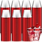 Patelai 200 Pcs Rimmed Plastic Cups 9 oz Disposable Wine Glasses Heavy Duty Plastic Clear Cocktail Cups for Party Wedding Birthday Bridal Baby Shower Holiday Celebrations Supplies(Red)