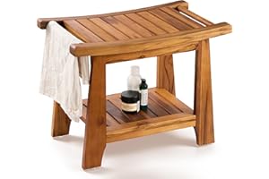 Tinamo 22”L Teak Shower Bench for Inside Shower- 400 Lbs Capacity -Teak Shower Stool & Wooden Bathroom Bench, Shower Chair for Inside Shower with Handles, Teak Shower Benches, Wood Bench for Bath
