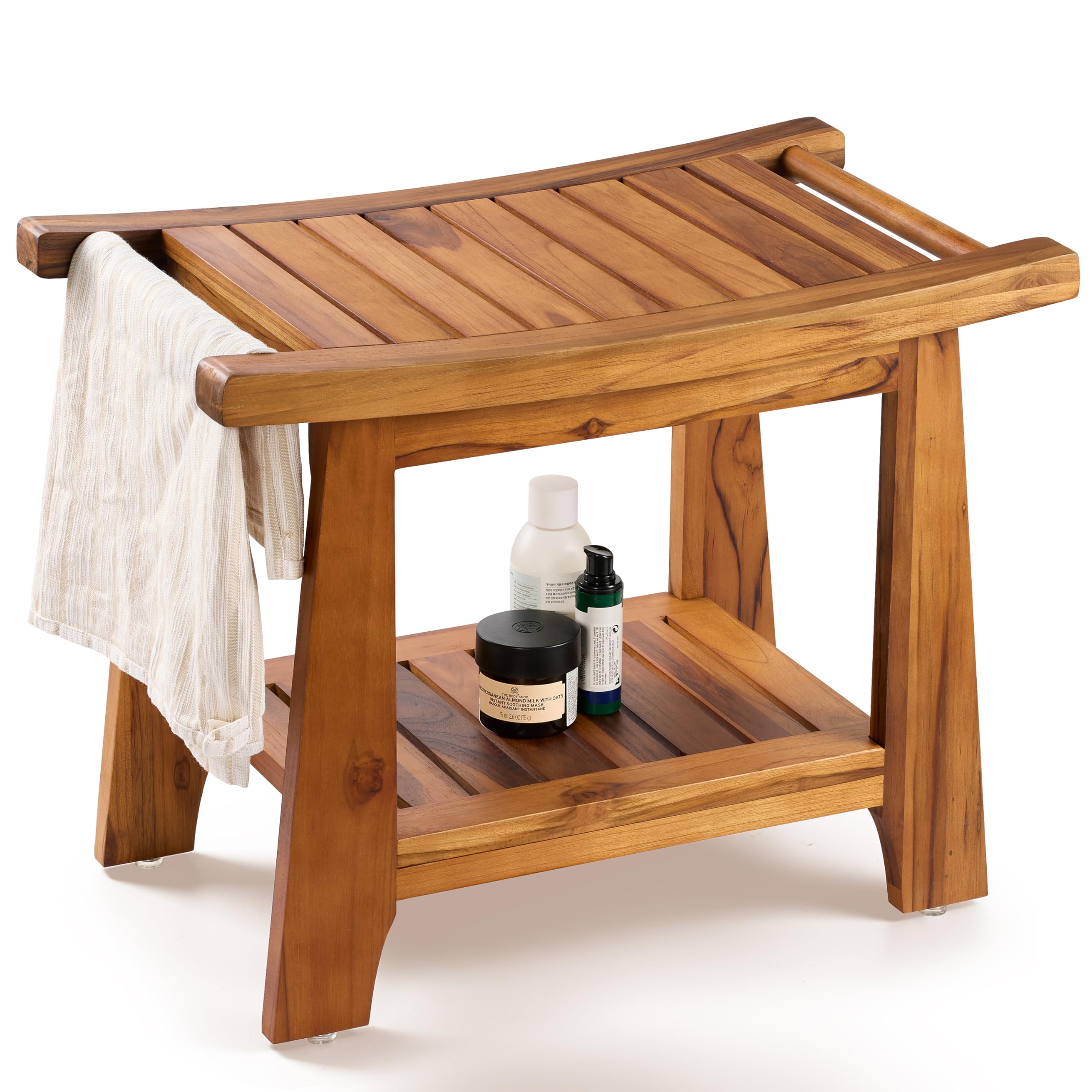 Photo 1 of ***Missing 6 screws***Tinamo 22”L Teak Shower Bench for Inside Shower- 400 Lbs Capacity -Teak Shower Stool & Wooden Bathroom Bench, Shower Chair for Inside Shower with Handles, Teak Shower Benches, Wood Bench for Bath***Missing 6 screws***