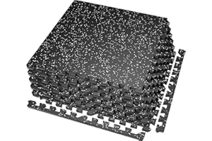 SUPERJARE 0.56'' Thick 6 Pcs 24 Sq Ft Rubber Top Exercise Equipment Mats, High Density EVA Foam Mats with Rubber Top, Interlocking Gym Flooring for Home Gym, Protective Workout Mat, Black/Grey