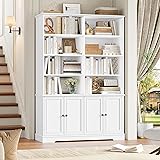 FINETONES 73" Tall Bookshelf with Doors, 6-Tier