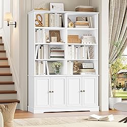 FINETONES 73" Tall Bookshelf with Doors, 6-Tier