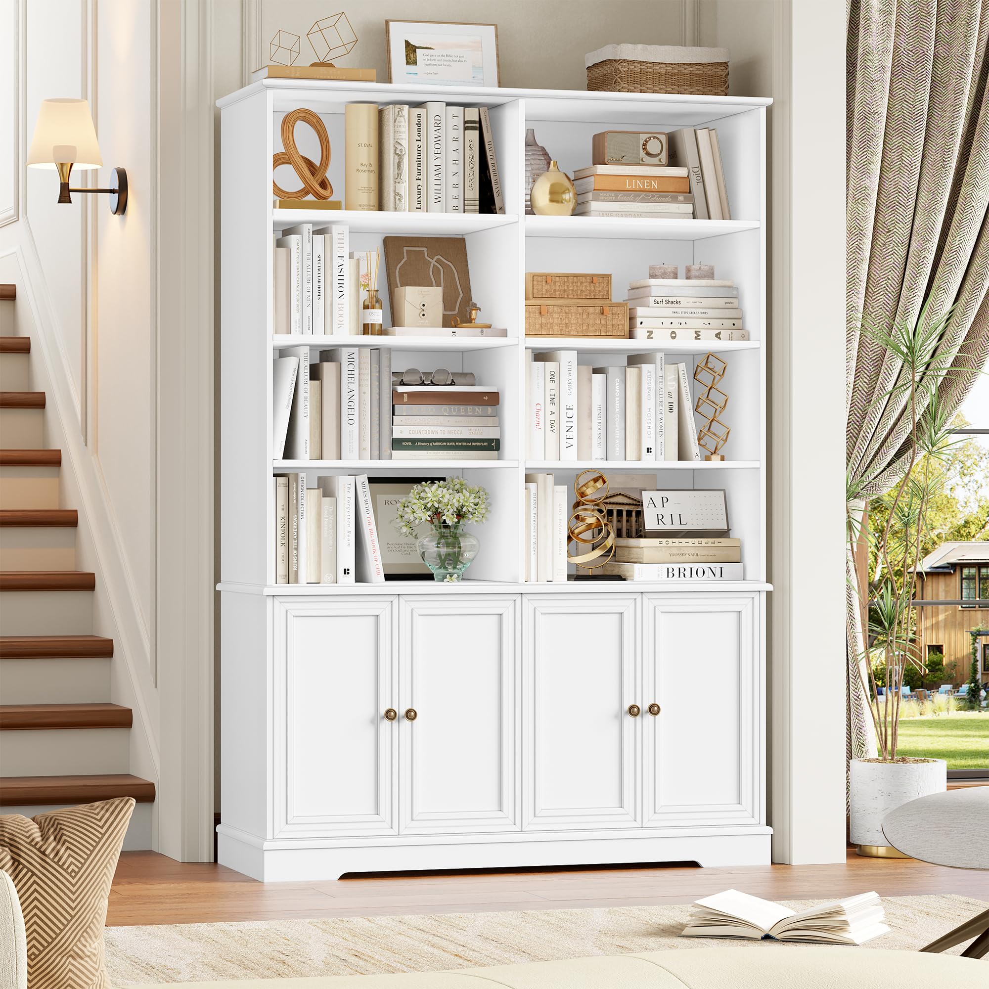 FINETONES 73" Tall Bookshelf with Doors, 6-Tier
