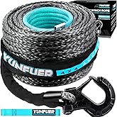 YUNFUER 5/8" x 60ft Synthetic Winch Rope Cable Kit, 38000LBS Winch Rope with Protective Sleeve + Forged Winch Hook and Safety Pull Strap (Gray)