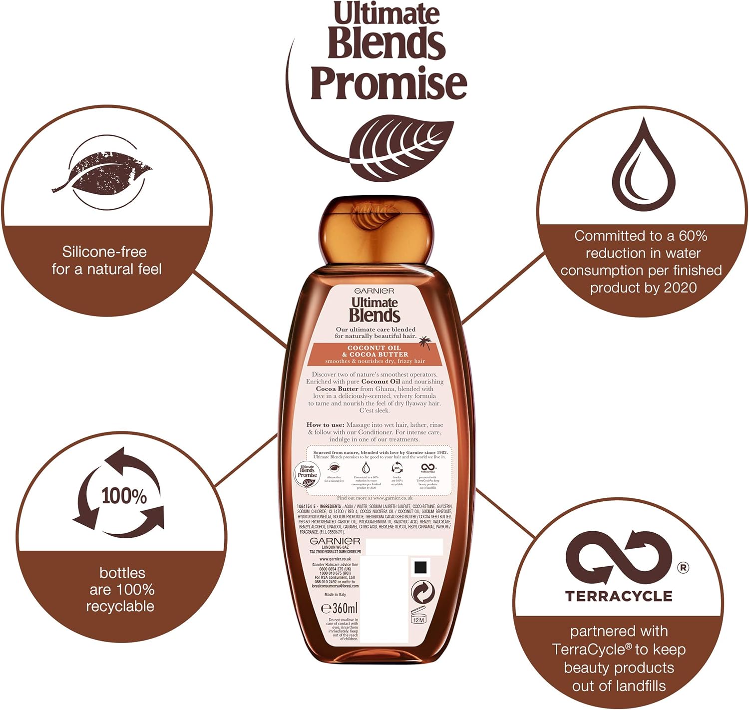 Garnier Ultimate Blends Coconut Oil Frizzy Hair Shampoo, 360ml - Image 3