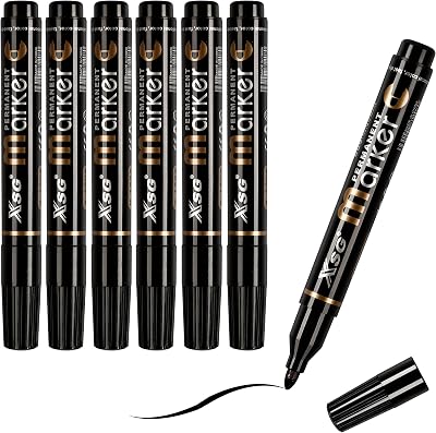 ABEIER Black Permanent Marker Pens Bullet Tip 6-Count for Wood Stone Plastic