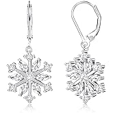MILACOLATO 925 Sterling Silver Snowflake Earrings for Women Sparkle Cubic Zirconia Winter Frozen Flower Drop & Dangle Earrings Leverback Dangle Snowflake Earrings Holiday Xmas Christmas Jewelry Gifts