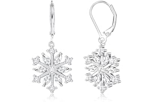 MILACOLATO 925 Sterling Silver Snowflake Earrings for Women Sparkle Cubic Zirconia Winter Frozen Flower Drop & Dangle Earrings Leverback Dangle Snowflake Earrings Holiday Xmas Christmas Jewelry Gifts