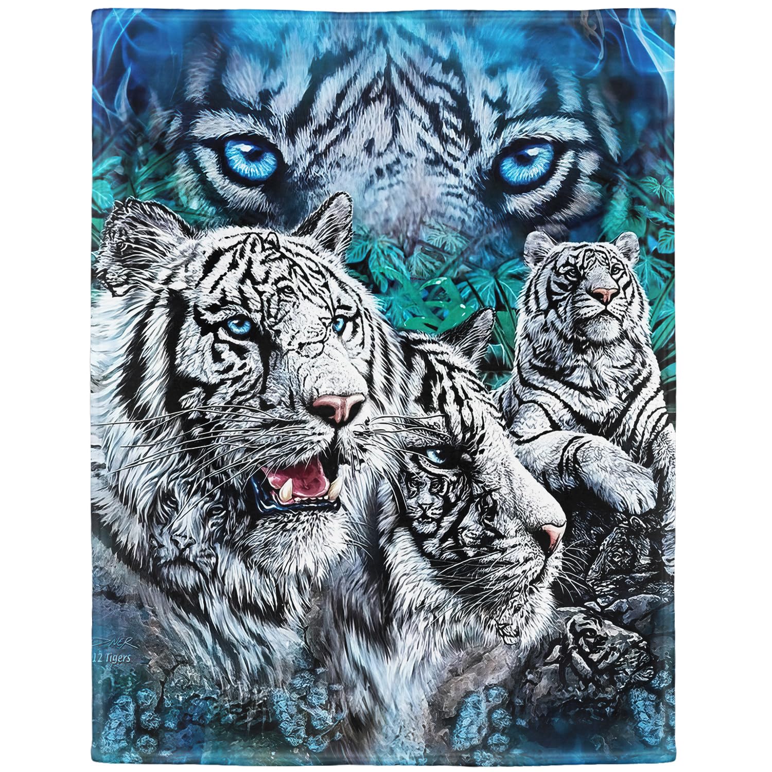 YISUMEI Blanket 150 x 200 cm Cuddly Blankets Soft Flannel Soft Fleece Blanket Bed Throw White Tiger Blue Super Soft