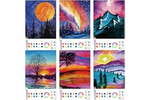 Dinifee 6 Pack Canvas Painting Kit Pre Drawn Afro Queen Cotton Canvas 8 x 10 Inch Stretched Paint and Sip Set for Adults Party Date Night(Scenery)