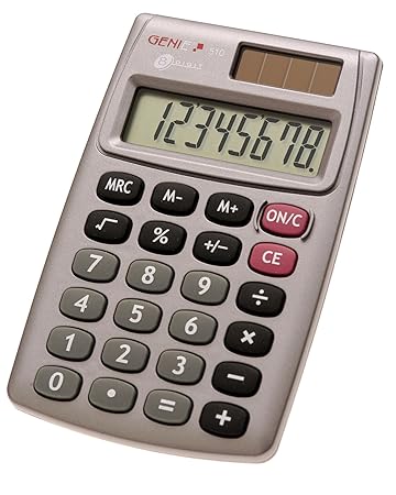 Genie 510 8-stelliger Taschenrechner (Dual-Power (Solar und Batterie), kompaktes Design) grau