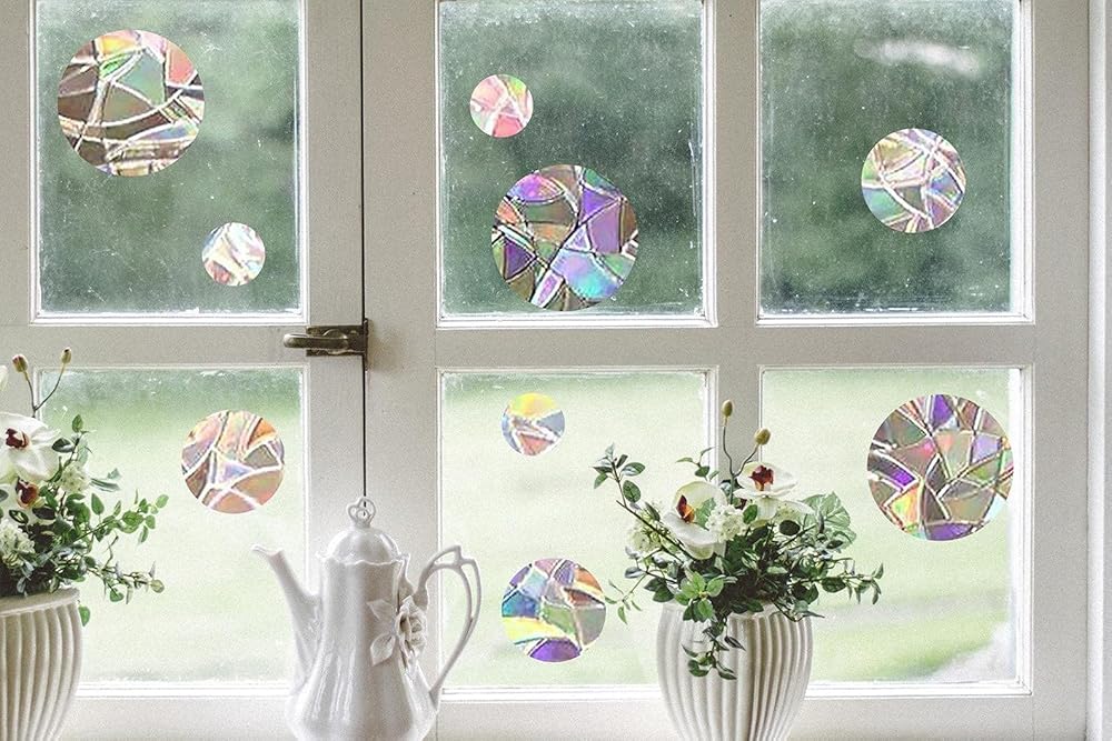 9 circles suncatcher, round dots window decal, rainbow maker