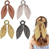 Tyqour 4Pcs Floral Hair Scarf Scrunchies Floral Hair Scarf with Long Ribbon Bow Scrunchies Boho Elastic Floral Bow Hair Ties Hair Accessories for Woman Girls