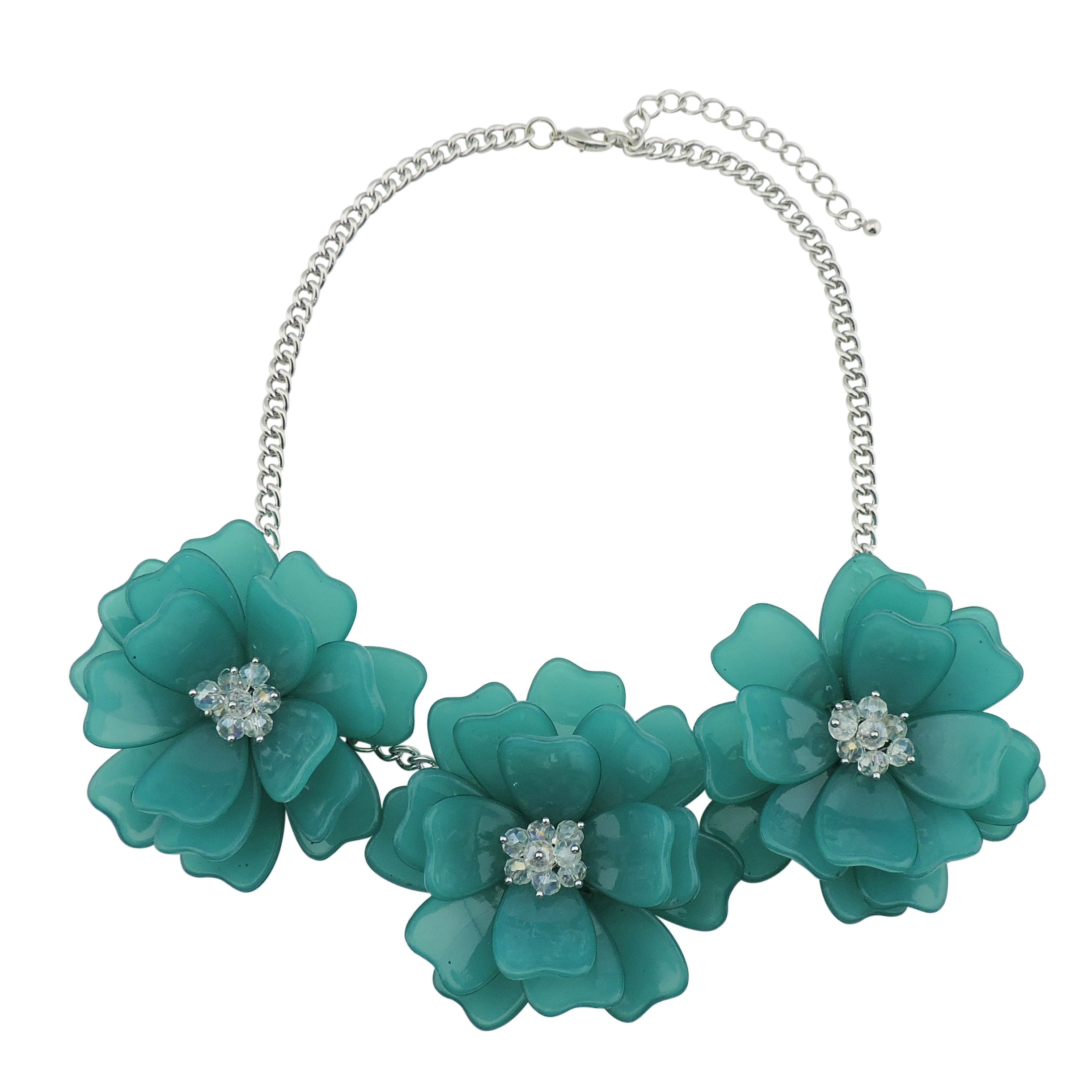 Bocar Statement Flower Necklace Handmade Bib Collar Jewelry for Women (NK-10454-Teal) — image 1
