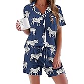 Ekouaer Pajamas Set for Women Short Sleeve Sleepwear Button Down Pjs Soft 2 Piece Lounge Sets XS-XXXL