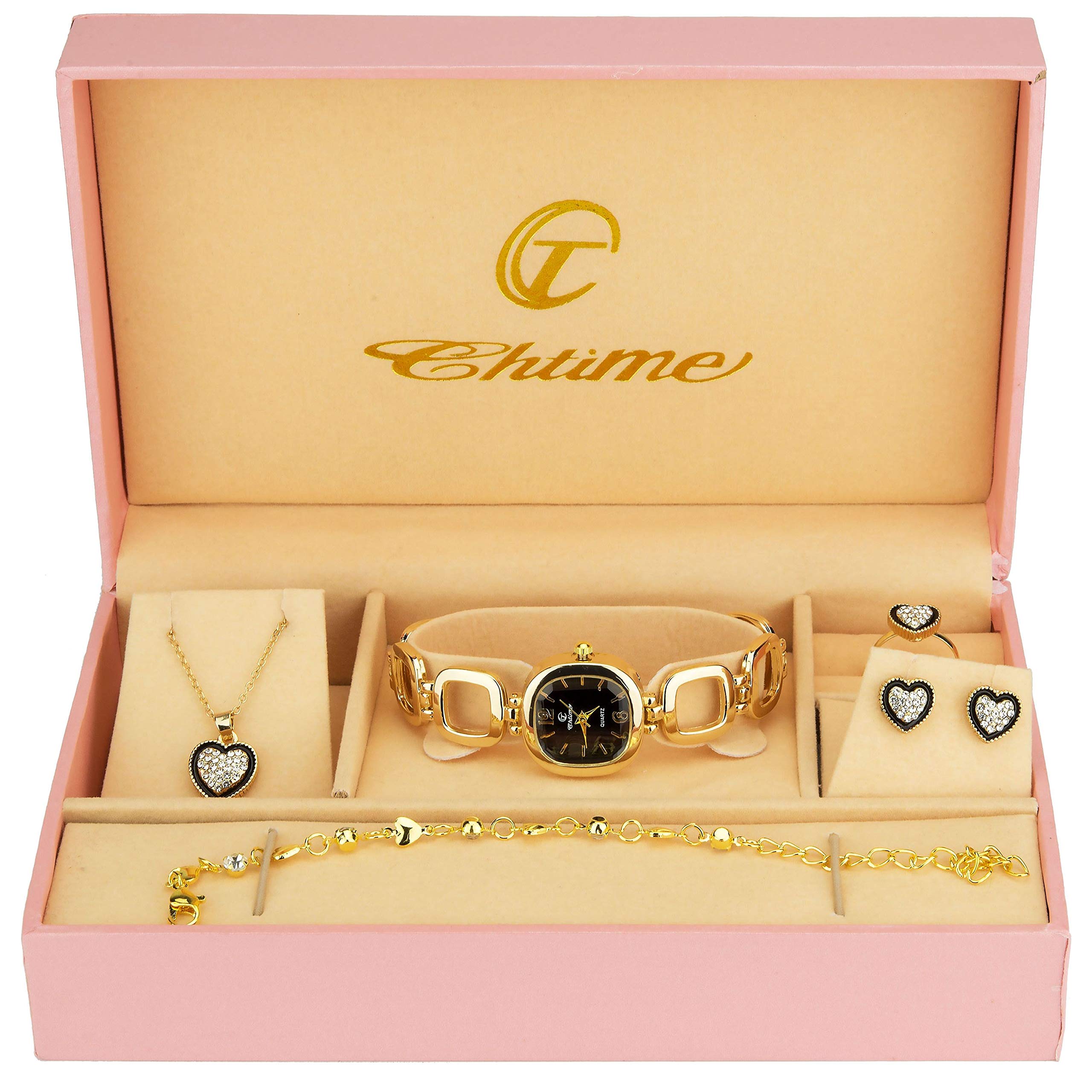 Gift Set Women's Watch Black - Jewelry Set- Necklace-Ring- Earrings - Band