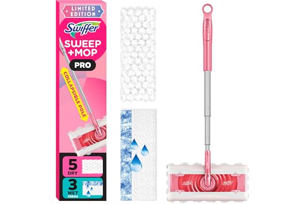 Swiffer Sweep and Mop Pro, 2-in-1 Floor Mopping , Multi-Surface Kit for Floor Cleaning, 5 Heavy Duty Dry Sweeping Cloths, 3 H