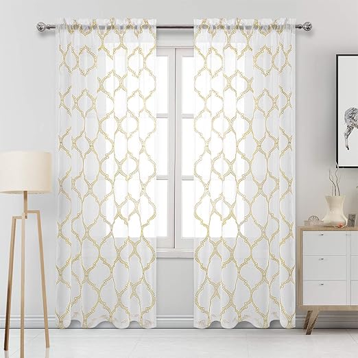 Amazon Com Dwcn Beige Moroccan Sheer Curtains Floral