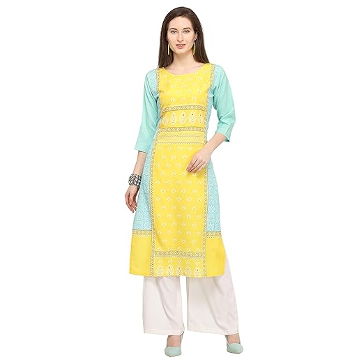Womens Crepe Straight Kurta (VF-KUR-005_Yellow_Small)
