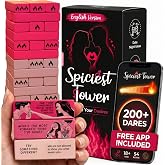 NEW DRAWINGS EDITION - 54 PINK BLOCKS - Spiciest Tower Stacking Wooden Block Game for Adults - Couple Dare Questions - Relationships - Funny Challenges - Date Night Couples Games - Valentine's Day