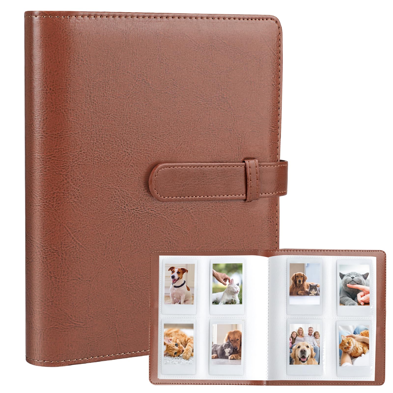Amimy 256 Pockets Photo Album for Fujifilm Instax Mini LiPlay 11 12 90 70 50S 26 25 9 8+ 8 7S Instant Camera, Photocard Binder Holder for Polaroid Instant Camera Printer (Brown)