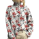 Flower Sweaters for Women Turtleneck Long Sleeve Plus Size Casual Knit Pullover Fall Winter Floral Print Top