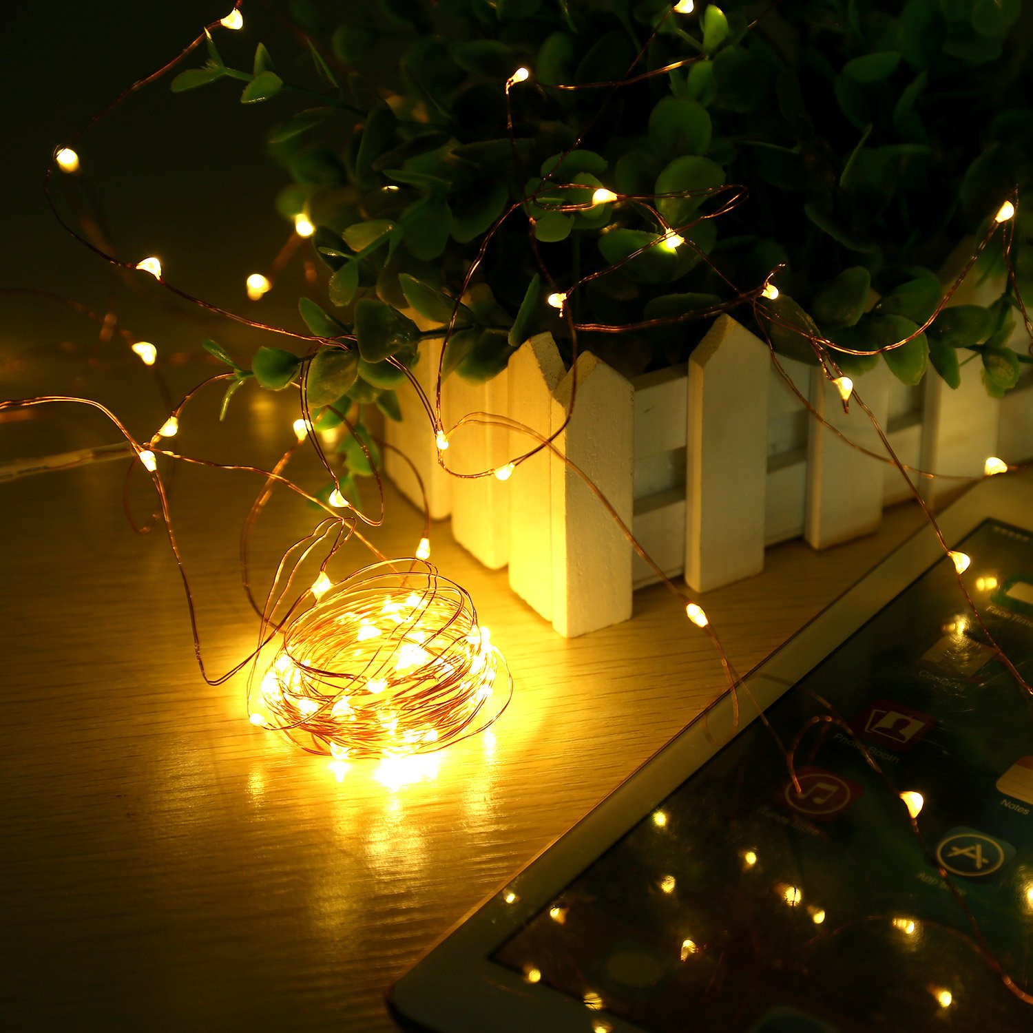 WAAO Solar String Lights, 33ft 100LED Outdoor String Lights, Waterproof Decorative String Lights for Patio, Garden, Home, Gate, Yard, Party, Wedding, Christmas (Warm White)