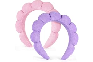 DiyJibb Spa Headbands for Women Ladies- Puffy Makeup Headband Combo Pack- Set of 2 Terry Towel Cloth Fabric Hair Bands for Washing Face(Pink+Purple)