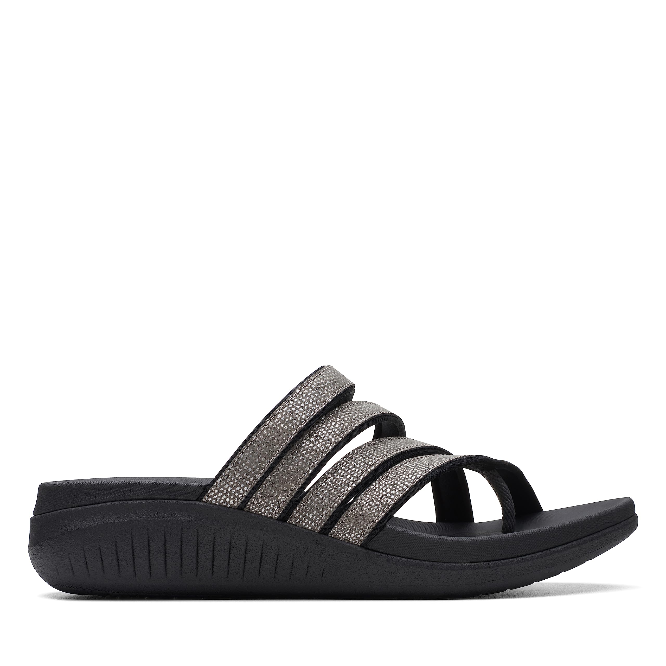 Clarks Women’s Glide Hi Iris Flip-Flop, Pewter Metallic Synthetic, 8