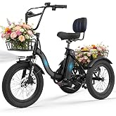 Ligood T300 Electric Tricycle for Adults, Peak 1200W Motor Folding E-Trike, 48V 13Ah Battery, 18" x 3.0" Fat Tire 3-Wheel Electric Bike, Step-Thru Ebike with Basket, Up to 65 Miles &amp; 18 MPH, BK