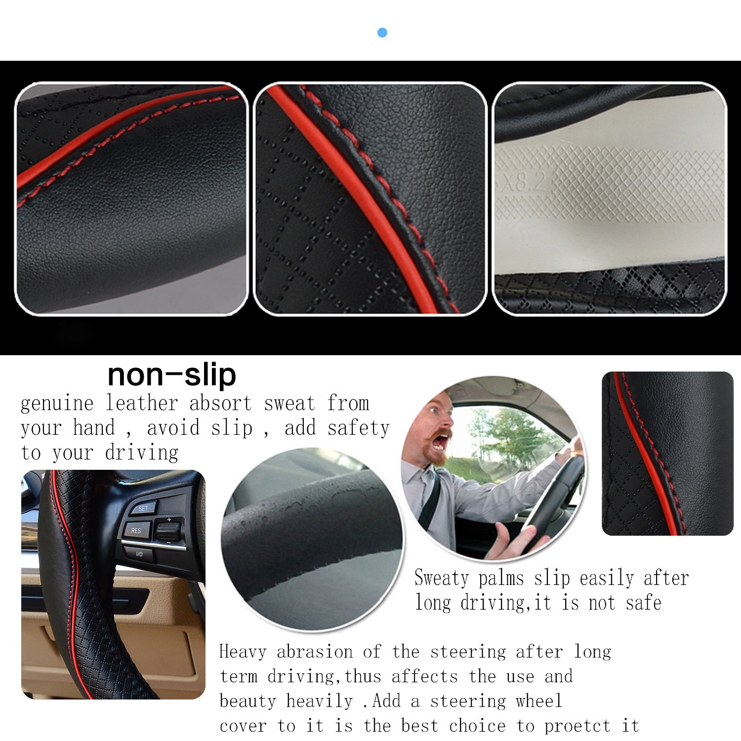Car Steering Wheel Cover Universal 15 inch Comfort Grip Black with Red Line