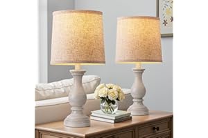 Seealle Farmhouse Table Lamps Set of 2 - Rustic Bedroom Lamps for Living Room, 22" Boho Bedside Lamp for Night Stands End Table Office Desk Lamp Nightstand Clearance Decorating with Linen Shades