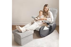 MAMAZING Nursery Rocking Chair Glider with Ottoman for Breastfeeding, Upholstered Nursing Chair with Removable Cover for Mom and Baby, Reading Chair for Bedroom, Living Room(Black/Grey)