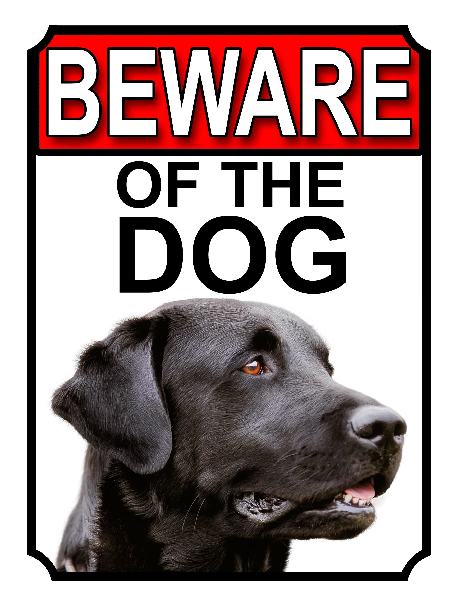 BEWARE OF THE DOG METAL GATE SIGN BLACK LABRADOR 200MM X 150MM (1111H1)