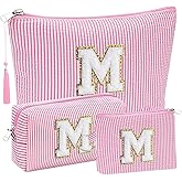 Initial Gifts Travel Cosmetic Makeup Pouch Bags Sets for Purse, 3pcs Stoney Clover Dupes Pouch Makeup Bag, Personalized Cosmetic Bags Set for Women, Make up Bag for Teen Girls 13 14 15 16 17 (M, Pink)