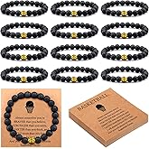 Ecation 12 Sets Sport Bracelets Lave Stone Beaded Elastic Stretch Bracelets with Inspirational Card Bulk Team for Football Volleyball Golf Baseball Basketball Soccer