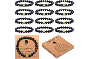 Ecation 12 Sets Sport Bracelets Lave Stone Beaded Elastic Stretch Bracelets with Inspirational Card Bulk Team for Football Volleyball Golf Baseball Basketball Soccer
