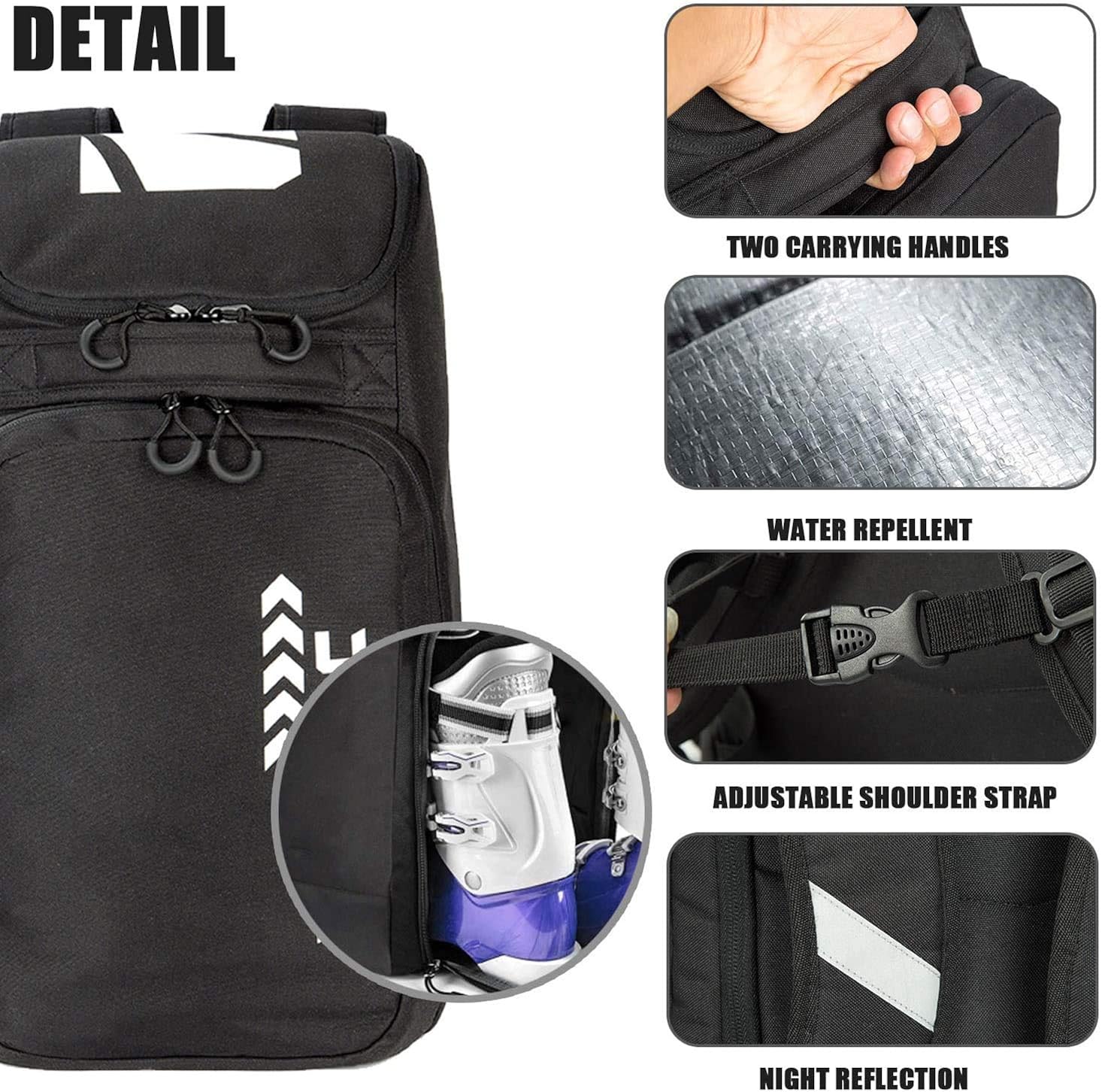 AUMTISC Ski Boot Backpack Boot Bag Ski Backpack for Boots Helmet Boot Helmet Goggles Gloves Ski Equipment - Image 5