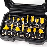 MNA Router Bits Set 15 Pieces 1/4 Inch, Router Bits Kit, DIYer Woodworking Tools, Carrying Case