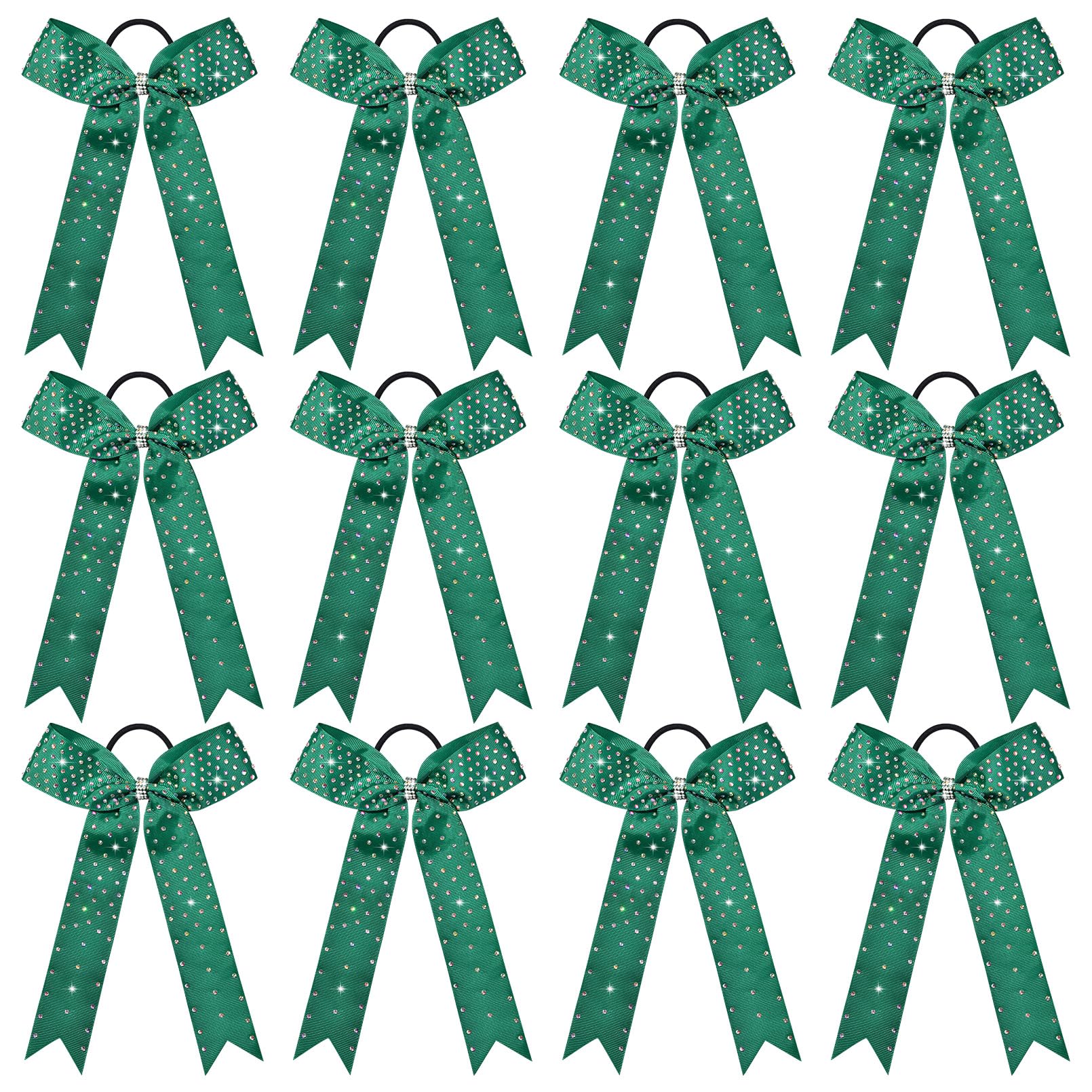 Photo 1 of DEEKA 12 Count Collegiate Style Cheer Bows, Forest Green with Rhinestones, Handmade Bows for Girls Teens Cheerleader Sports