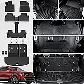 JOULARISE Floor Mats Cargo Mat with Backrest Mats for 2020-2025 Kia Telluride 7/8 Passenger Car Mats Accessories, All Weather TPE Protectors Cargo Liner Seat Back Covers(Floor Mats+2-in-1 Cargo Mat)